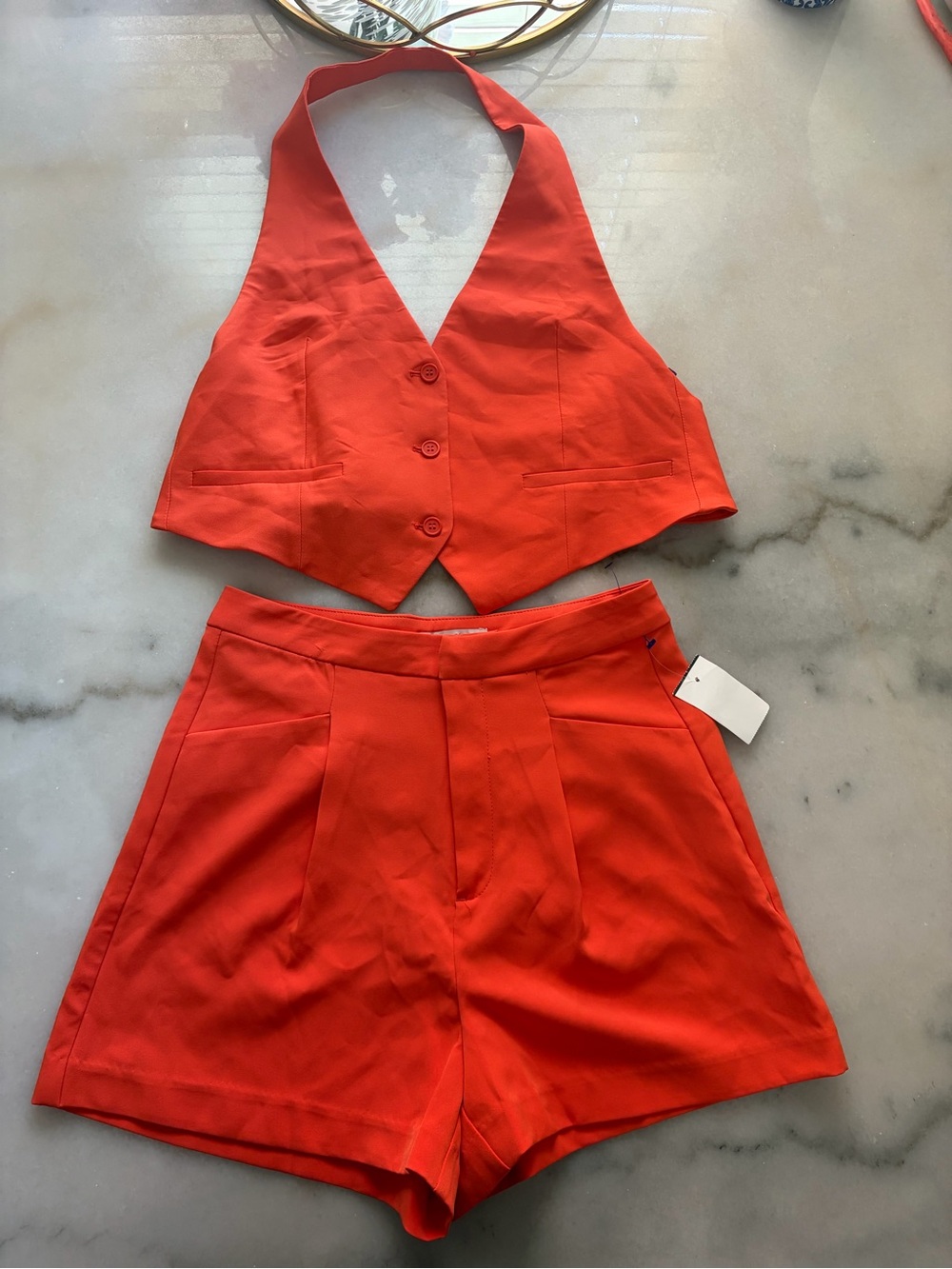 LOVE TREE Orange Halter Vest and  Shorts Set